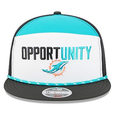 Men's New Era White/Black Miami Dolphins 2025 Inspire Change Split Panel 9FIFTY Snapback Hat