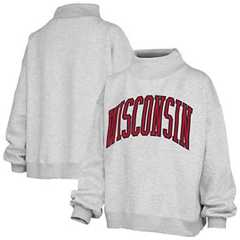 Women's Pressbox Gray Wisconsin Badgers Oversized Nelson Mock Neck Sweatshirt