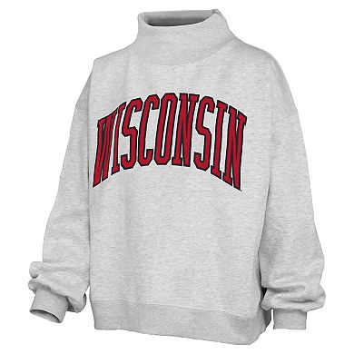 Women's Pressbox Gray Wisconsin Badgers Oversized Nelson Mock Neck Sweatshirt