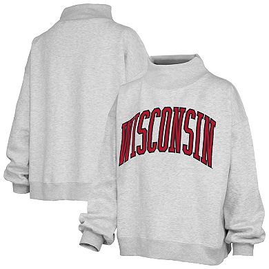 Women's Pressbox Gray Wisconsin Badgers Oversized Nelson Mock Neck Sweatshirt