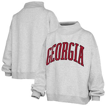 Women's Pressbox Gray Georgia Bulldogs Oversized Nelson Mock Neck Sweatshirt