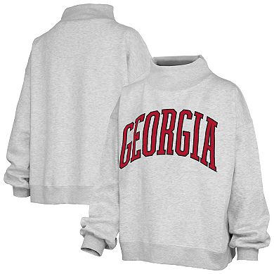 Women's Pressbox Gray Georgia Bulldogs Oversized Nelson Mock Neck Sweatshirt