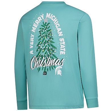 Youth Light Green Michigan State Spartans Merry Christmas Tree Long Sleeve T-Shirt