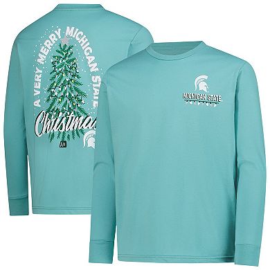 Youth Light Green Michigan State Spartans Merry Christmas Tree Long Sleeve T-Shirt