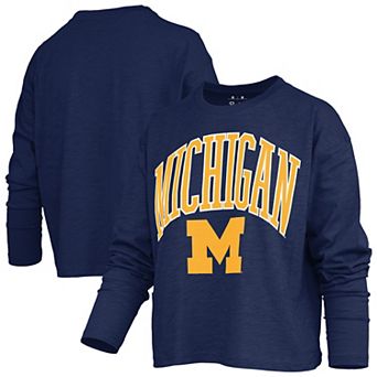 Women's Pressbox Navy Michigan Wolverines Motley Boxy Waist-Length Long Sleeve T-Shirt