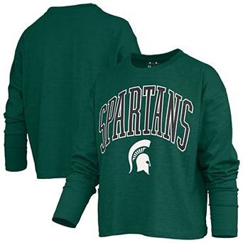 Women's Pressbox Green Michigan State Spartans Motley Boxy Waist-Length Long Sleeve T-Shirt