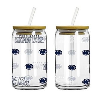 Logo Brands Penn State Nittany Lions 16oz. Step And Repeat Glass Can with Lid & Straw 2-Pack