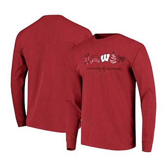 Women's Red Wisconsin Badgers Christmas Elements Comfort Colors Long Sleeve T-Shirt