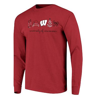 Women's Red Wisconsin Badgers Christmas Elements Comfort Colors Long Sleeve T-Shirt