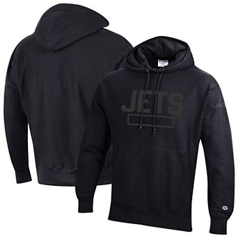 Men's Champion Black New York Jets Tonal Reverse Weave Fleece Hoodie