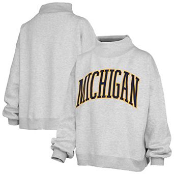 Women's Pressbox Gray Michigan Wolverines Oversized Nelson Mock Neck Sweatshirt