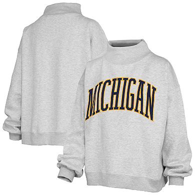Women's Pressbox Gray Michigan Wolverines Oversized Nelson Mock Neck Sweatshirt