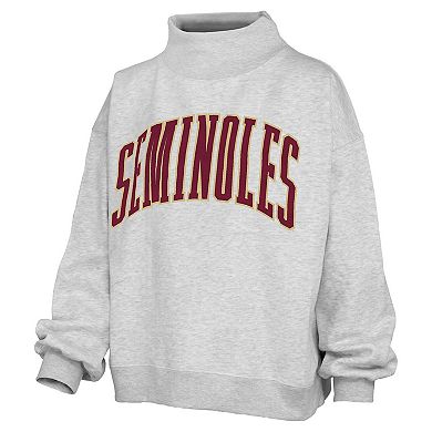 Women's Pressbox Gray Florida State Seminoles Oversized Nelson Mock Neck Sweatshirt
