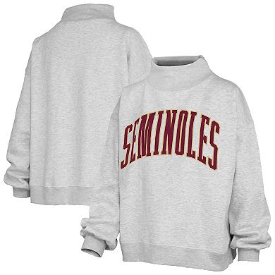 Women's Pressbox Gray Florida State Seminoles Oversized Nelson Mock Neck Sweatshirt