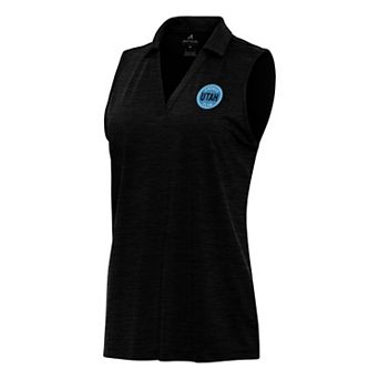 Women's Antigua Heather Black Utah Hockey Club Layout Sleeveless Polo