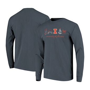 Women's Denim Illinois Fighting Illini Christmas Elements Comfort Colors Long Sleeve T-Shirt