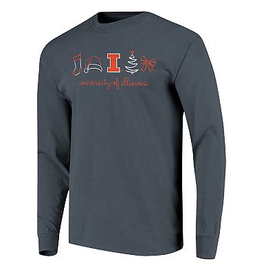 Women's Denim Illinois Fighting Illini Christmas Elements Comfort Colors Long Sleeve T-Shirt