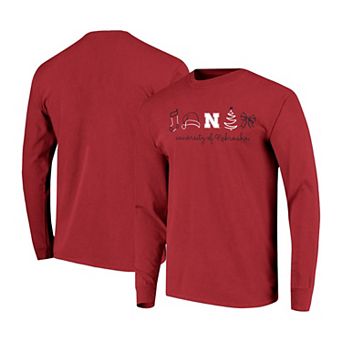 Women's Scarlet Nebraska Huskers Christmas Elements Comfort Colors Long Sleeve T-Shirt
