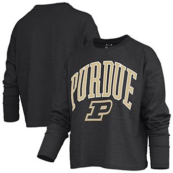 Women's Pressbox Black Purdue Boilermakers Motley Boxy Waist-Length Long Sleeve T-Shirt