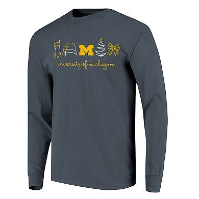 Women's Denim Michigan Wolverines Christmas Elements Comfort Colors Long Sleeve T-Shirt