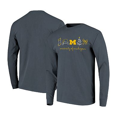 Women's Denim Michigan Wolverines Christmas Elements Comfort Colors Long Sleeve T-Shirt