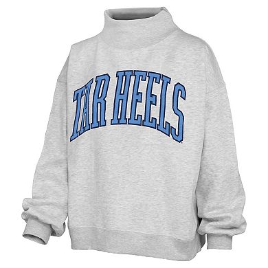 Women's Pressbox Gray North Carolina Tar Heels Oversized Nelson Mock Neck Sweatshirt