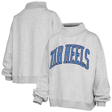 Women's Pressbox Gray North Carolina Tar Heels Oversized Nelson Mock Neck Sweatshirt
