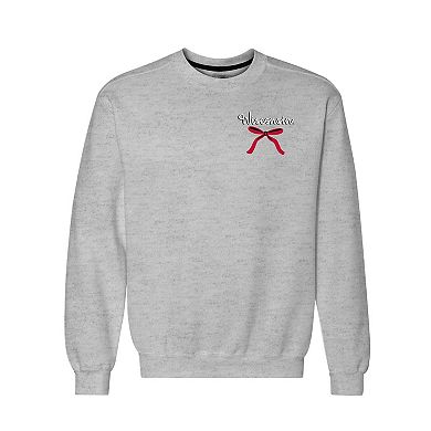 Women's Gray Wisconsin Badgers Classic Merry Christmas Tree Crewneck Sweatshirt