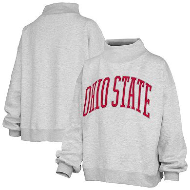 Women's Pressbox Gray Ohio State Buckeyes Oversized Nelson Mock Neck Sweatshirt