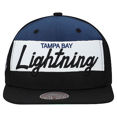 Men's Mitchell & Ness Black Tampa Bay Lightning Retro Script Colorblock Snapback Hat