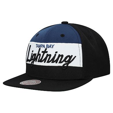 Men's Mitchell & Ness Black Tampa Bay Lightning Retro Script Colorblock Snapback Hat