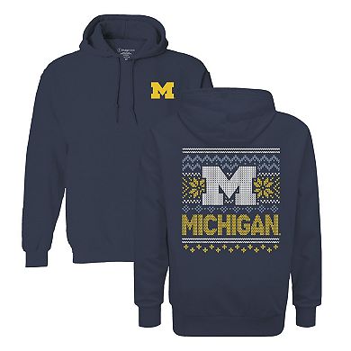 Youth Navy Michigan Wolverines Classic Holiday Sweater Hoodie