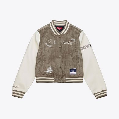 Women's Mitchell & Ness Cream Dallas Cowboys Full-Snap Varsity Jacket
