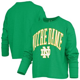 Women's Pressbox Kelly Green Notre Dame Fighting Irish Motley Boxy Waist-Length Long Sleeve T-Shirt