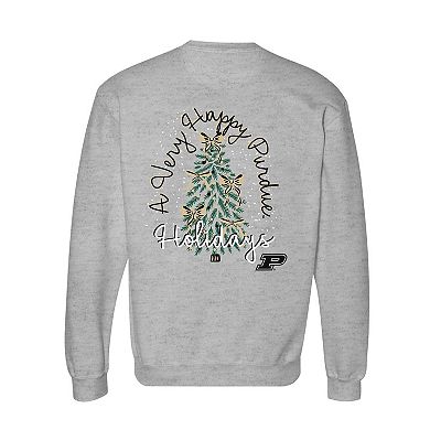 Women's Gray Purdue Boilermakers Classic Merry Christmas Tree Crewneck Sweatshirt