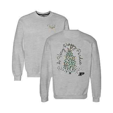 Women's Gray Purdue Boilermakers Classic Merry Christmas Tree Crewneck Sweatshirt
