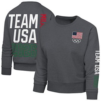 Women's Outerstuff Gray Team USA Milano Cortina 2026 Winter Olympics Cropped Fleece Sweatshirt