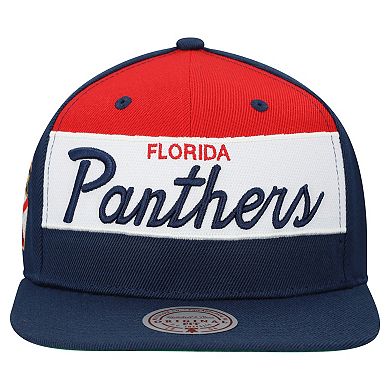 Men's Mitchell & Ness Navy Florida Panthers Retro Script Colorblock Snapback Hat