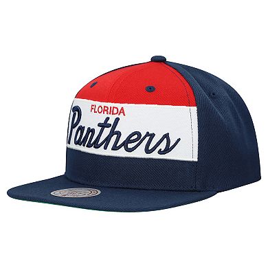 Men's Mitchell & Ness Navy Florida Panthers Retro Script Colorblock Snapback Hat