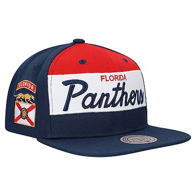 Men's Mitchell & Ness Navy Florida Panthers Retro Script Colorblock Snapback Hat