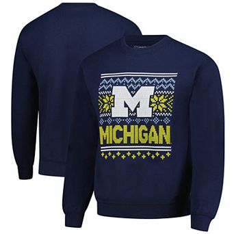 Men's Navy Michigan Wolverines Holiday Fleece Sweatshirt