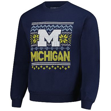 Men's Navy Michigan Wolverines Holiday Fleece Sweatshirt