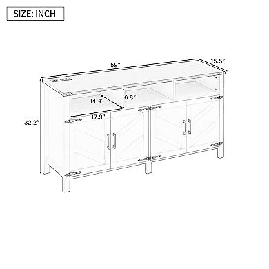 Merax 59'' Modern 4 Door Sideboard Buffet with Power Outlets & USB Ports, Adjustable Shelves