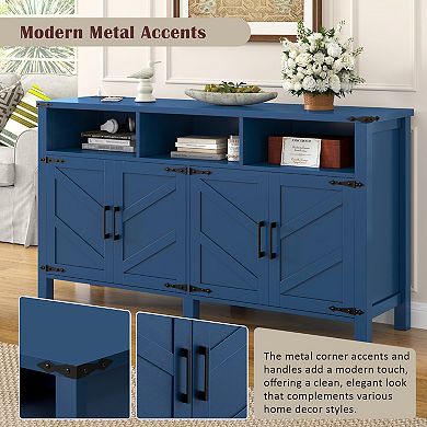Merax 59'' Modern 4 Door Sideboard Buffet with Power Outlets & USB Ports, Adjustable Shelves