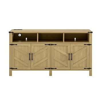 Merax 59'' Modern 4 Door Sideboard Buffet with Power Outlets & USB Ports, Adjustable Shelves