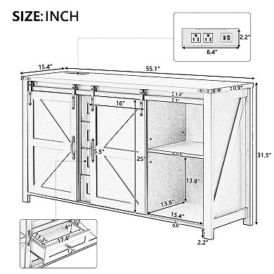 Merax 55.1-Inch Sideboard with Storage,Farmhouse Storage Cabinet