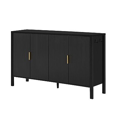 Merax Modern 57.5&#34; Stripe Door Storage Cabinet, 4 Door Sideboard