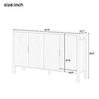 Merax Modern 57.5&#34; Stripe Door Storage Cabinet, 4 Door Sideboard