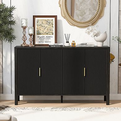 Merax Modern 57.5&#34; Stripe Door Storage Cabinet, 4 Door Sideboard