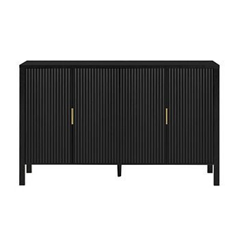 Merax Modern 57.5" Stripe Door Storage Cabinet, 4 Door Sideboard
